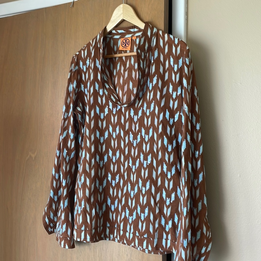 Tory Burch brown and light blue tunic